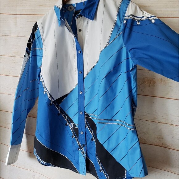 J. Crew Tailored Slim Cotton Poplin Shirt Nautical Italy Ratti Regatta Size 8 - Picture 5 of 14